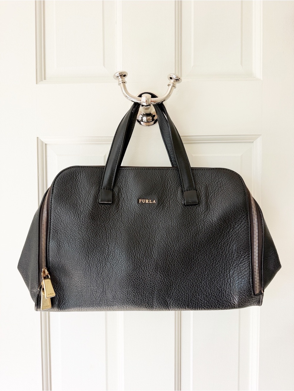 FURLA leather satchel bag black gold hardware